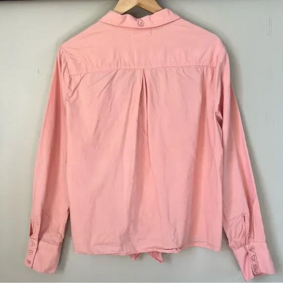 Anthropologie Cloth & Stone Pink Button-Up Long Sleeve Tie Shirt Blouse SZ L - Picture 4 of 16